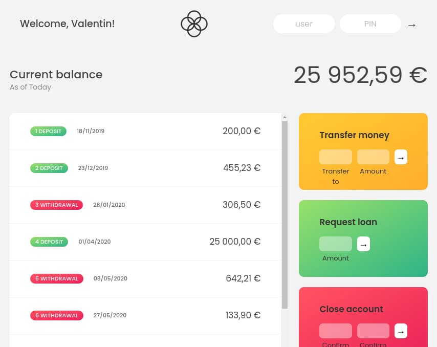 Bankist app project preview